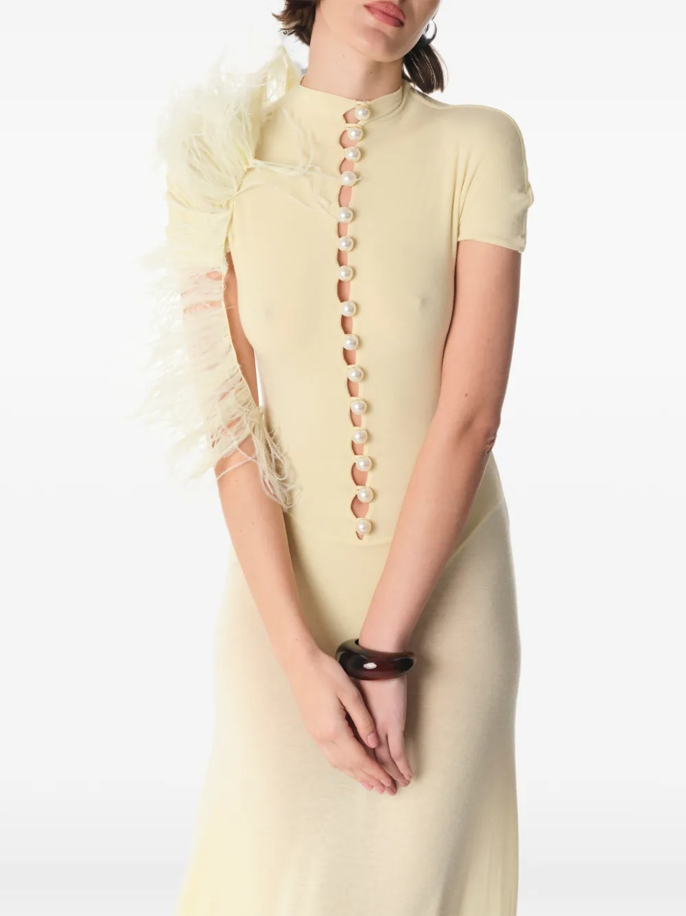 MANURÍ Maxi-jurk met col Beige