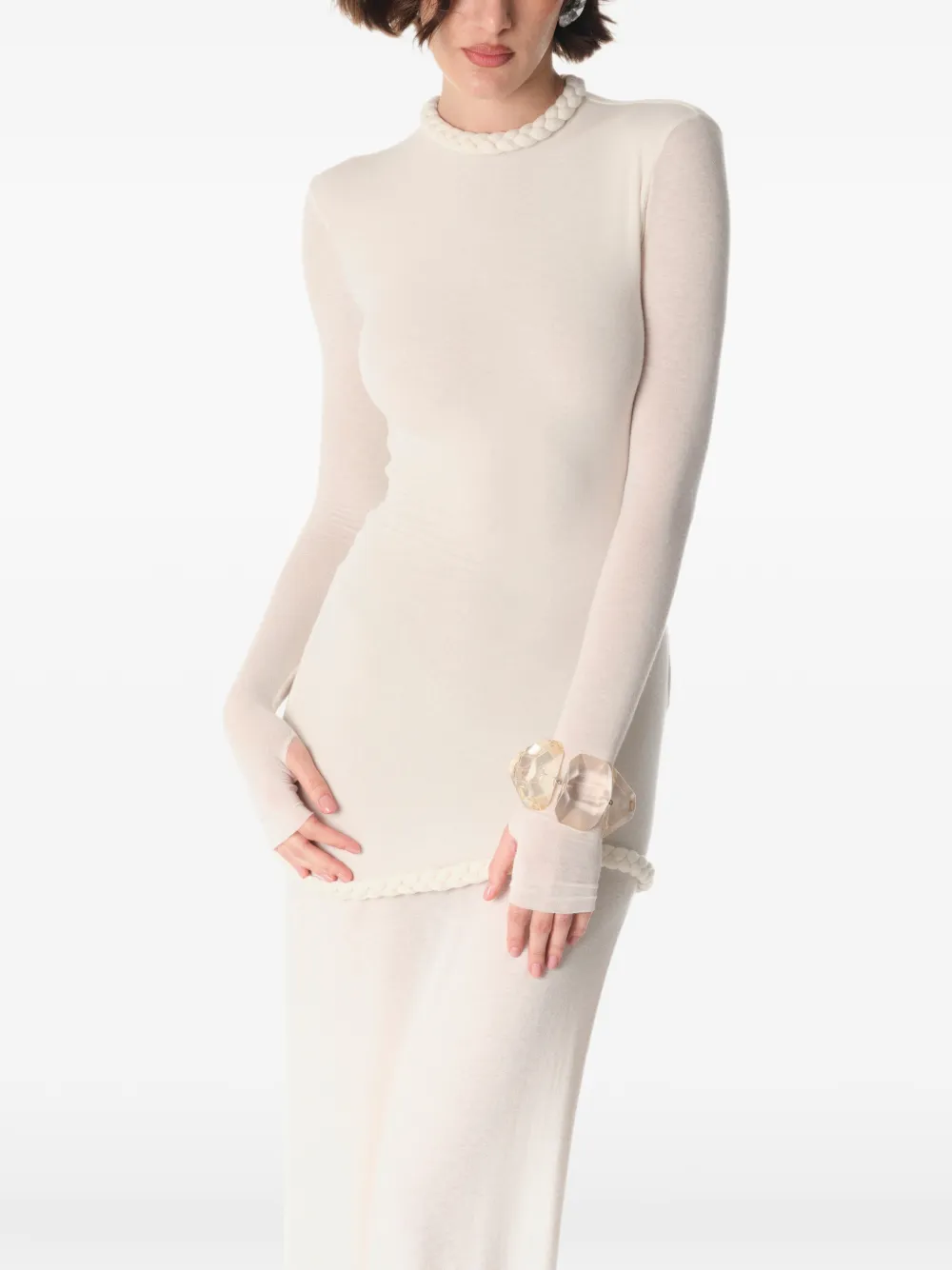 MANURÍ Nora maxi-jurk met gevlochten afwerking Beige