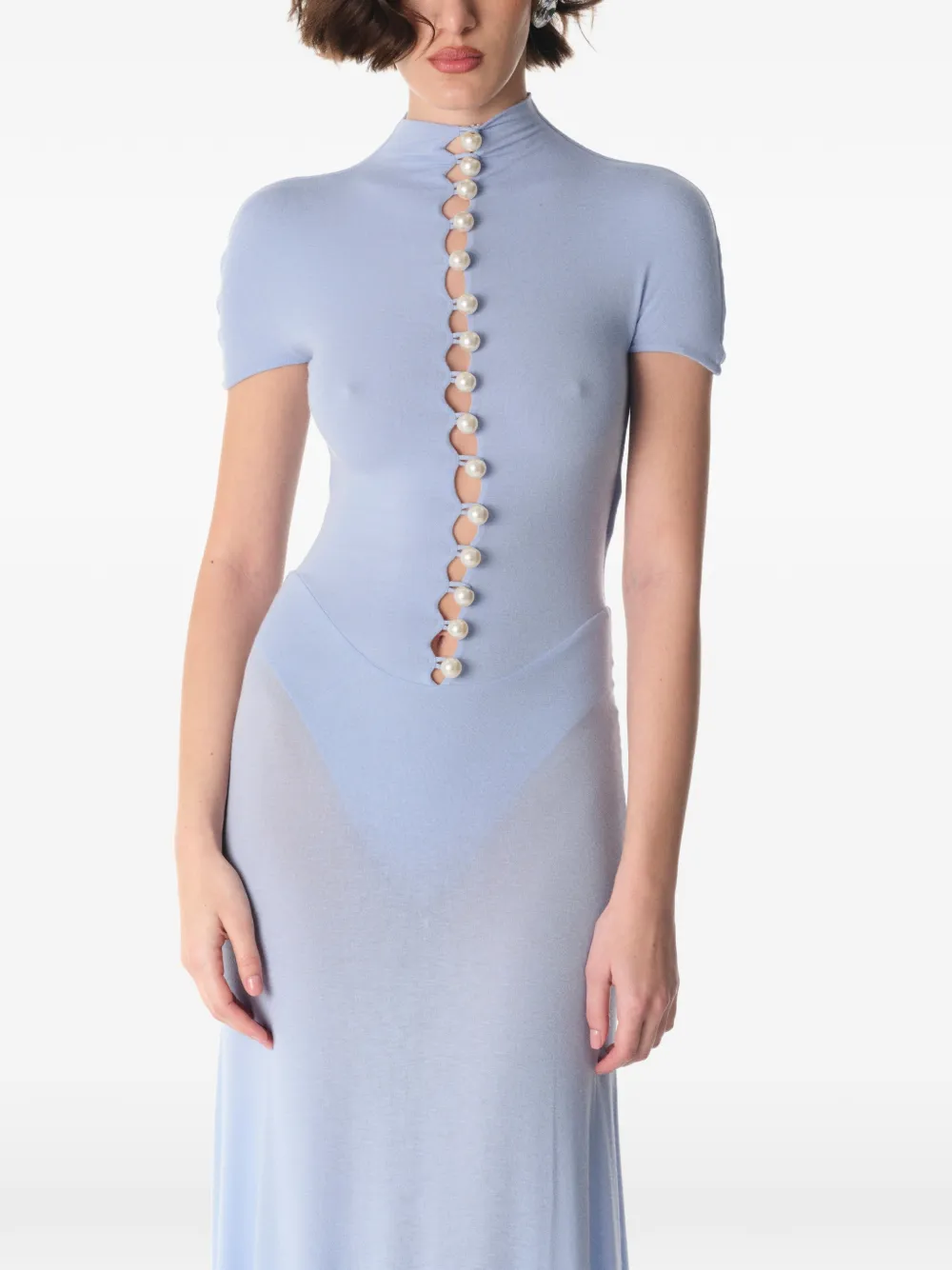 MANURÍ Maxi-jurk verfraaid met parel Blauw