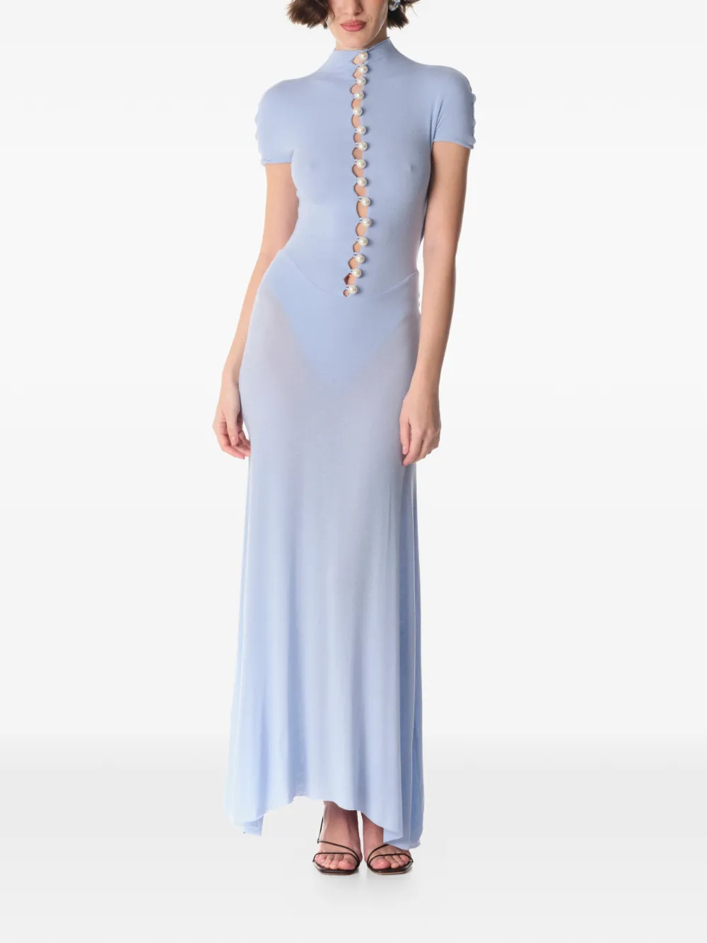 MANURÍ Maxi-jurk verfraaid met parel - Blauw