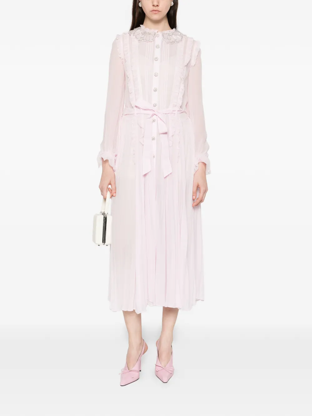 Self-Portrait embellished pleated midi dress - Roze