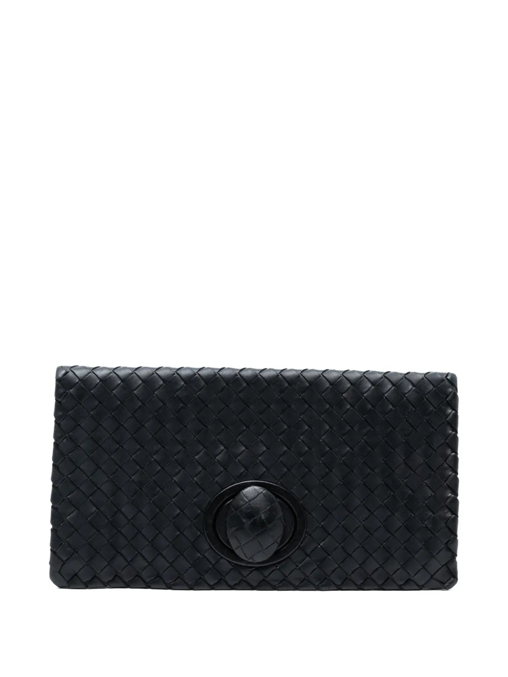 Pre-owned Bottega Veneta 2012-2025 Nappa Intrecciato Turn Lock Clutch Bag In Black