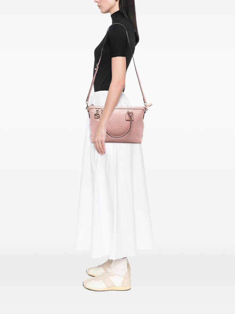 Pre-owned Gucci 2016-2025 Dollar Calfskin Gg Charm Satchel In Pink