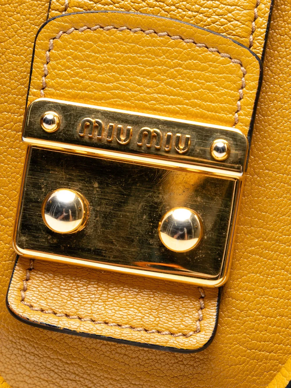 Pre-owned Miu Miu 2021-2025 Goatskin Madras Satchel In Yellow
