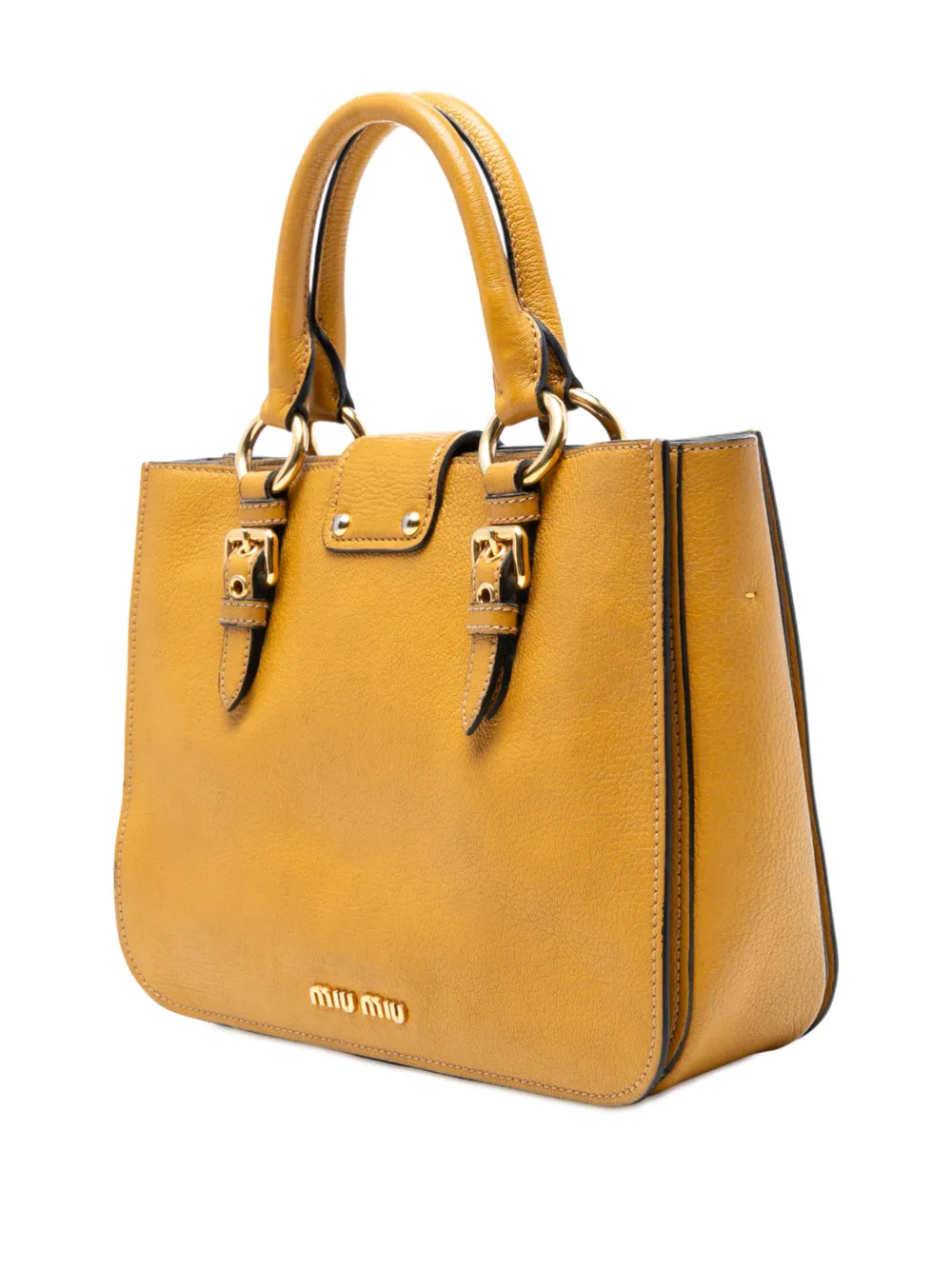 Pre-owned Miu Miu 2021-2025 Goatskin Madras Satchel In Yellow