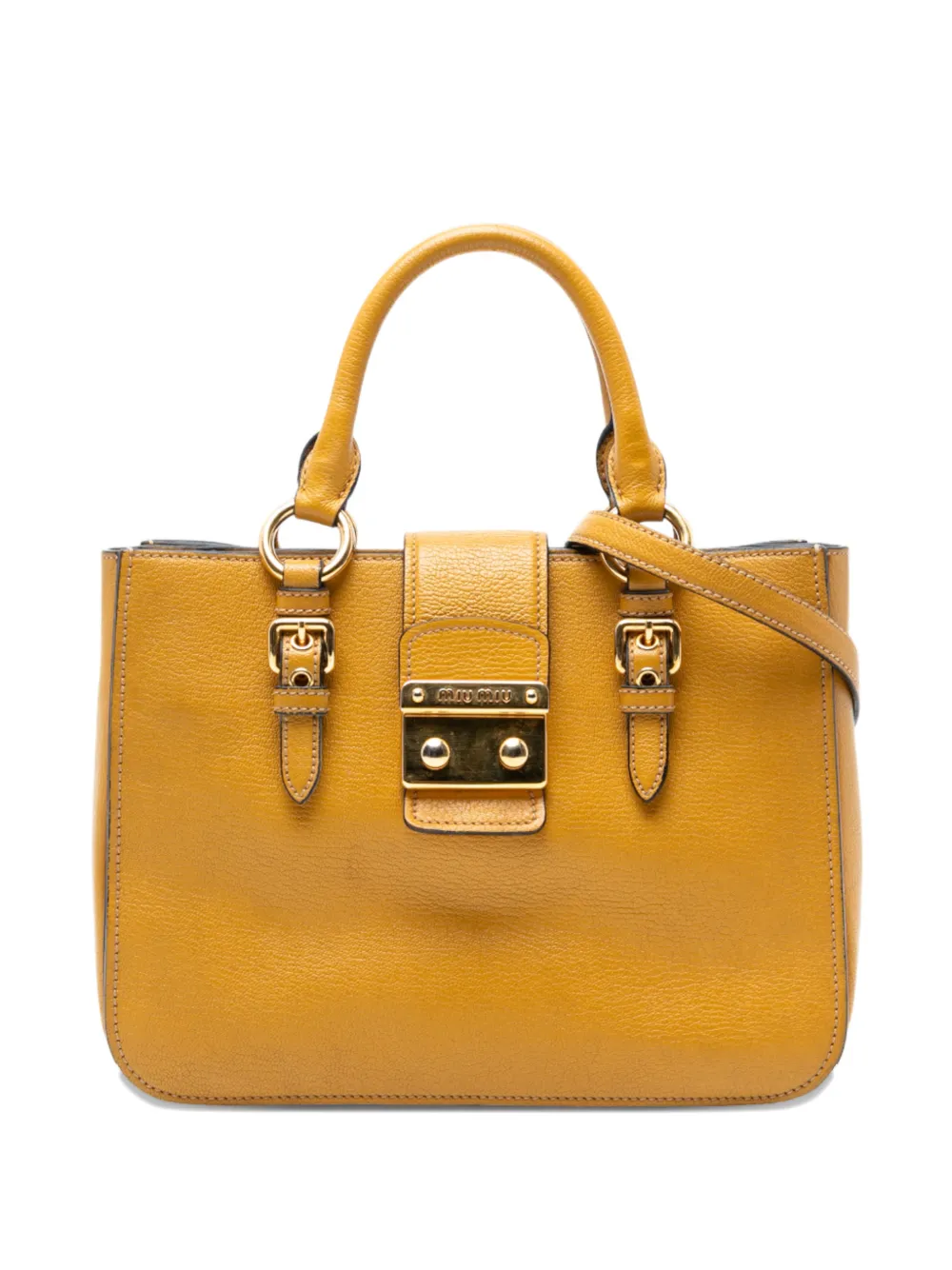 Pre-owned Miu Miu 2021-2025 Goatskin Madras Satchel In Yellow