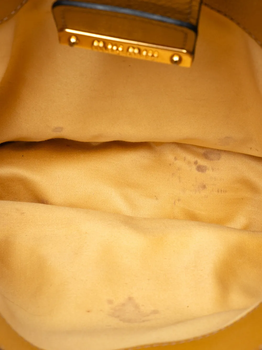 Pre-owned Miu Miu 2021-2025 Goatskin Madras Satchel In Yellow