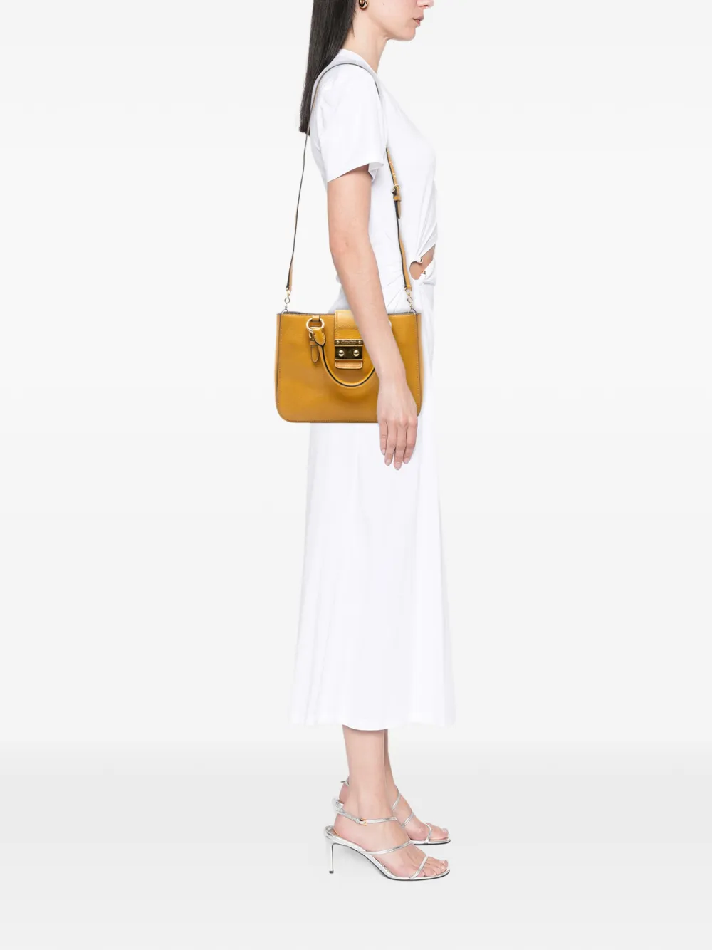 Pre-owned Miu Miu 2021-2025 Goatskin Madras Satchel In Yellow