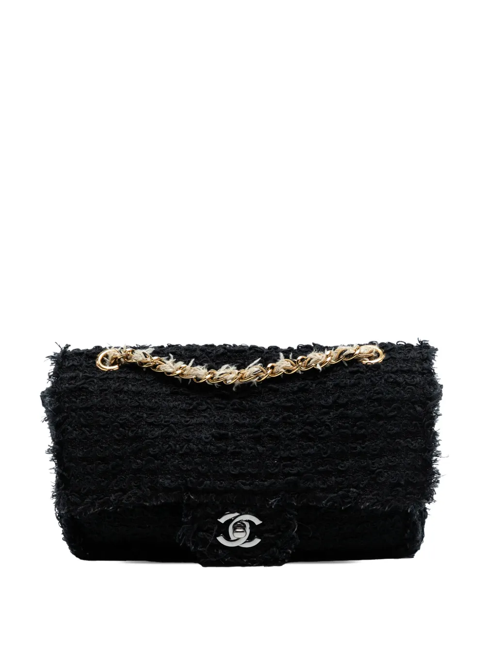 Pre-owned Chanel 2009-2010 Medium Classic Tweed Single Flap Shoulder Bag In Black