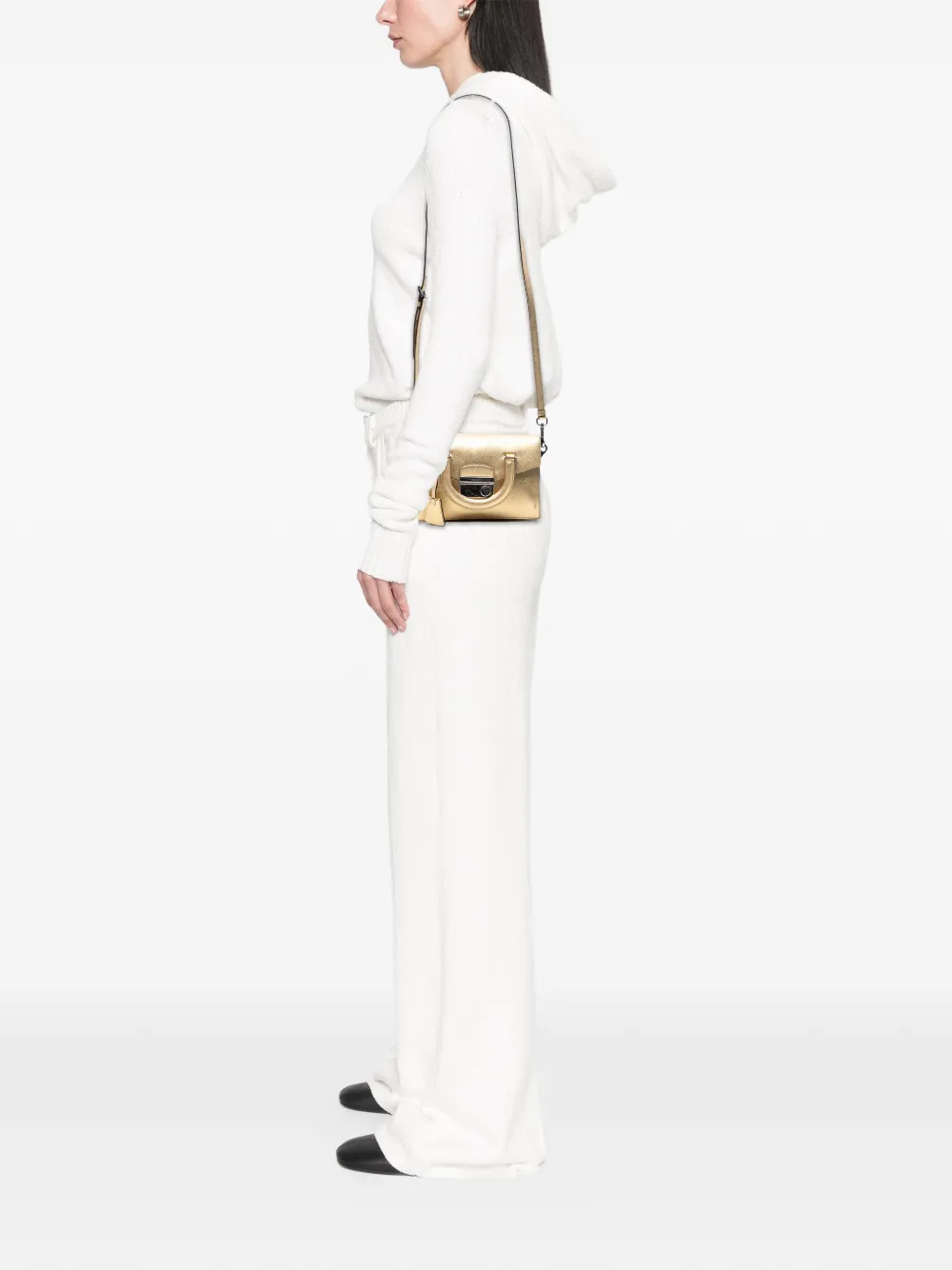 PRADA Pre-owned 2000-2025 Mini Metallic Saffiano Sound Lock Satchel In Gold