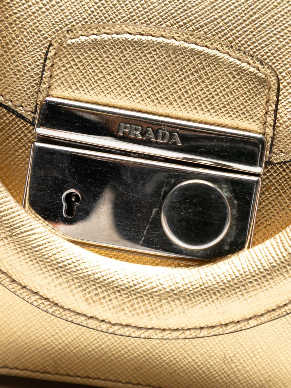 PRADA Pre-owned 2000-2025 Mini Metallic Saffiano Sound Lock Satchel In Gold