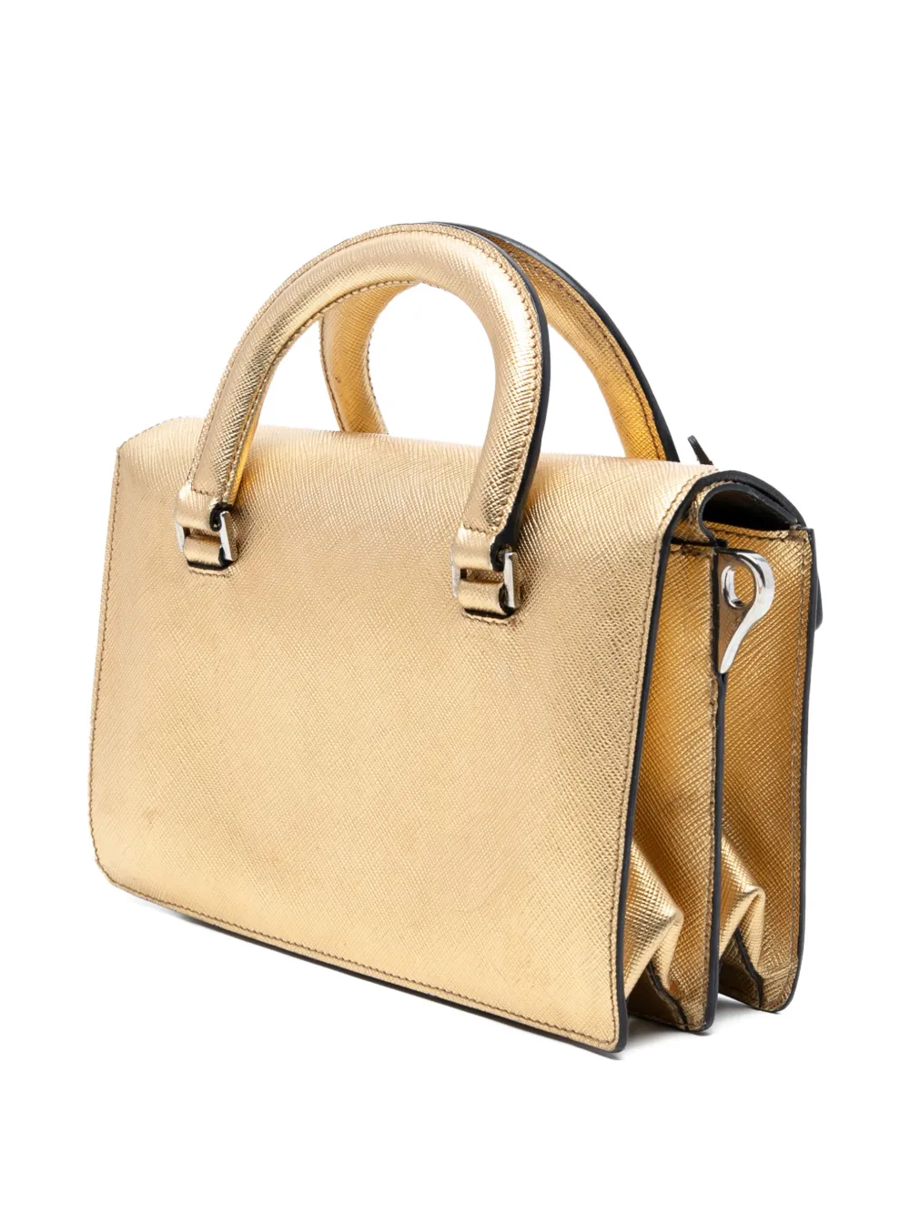 PRADA Pre-owned 2000-2025 Mini Metallic Saffiano Sound Lock Satchel In Gold