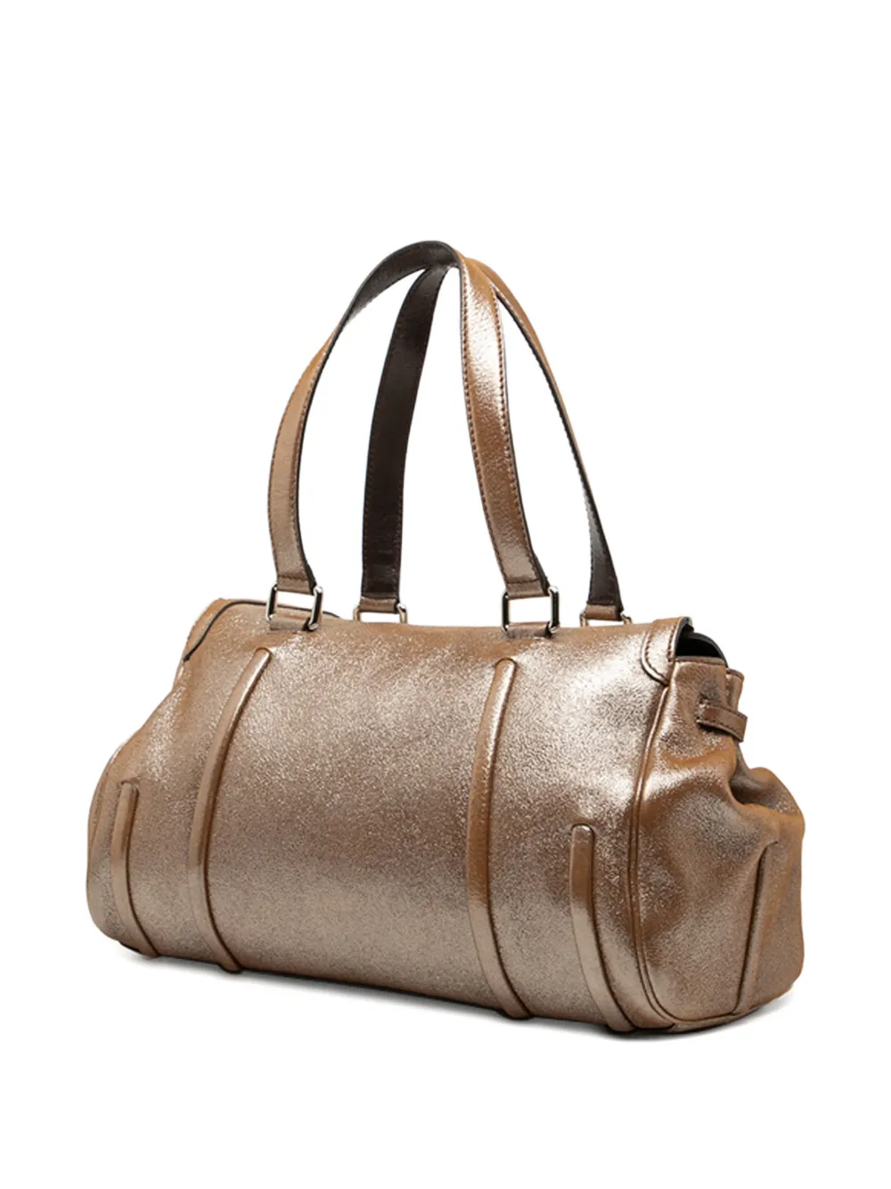 Pre-owned Celine 2008 Shimmer Leather Front Flap Shoulder Bag In Brown