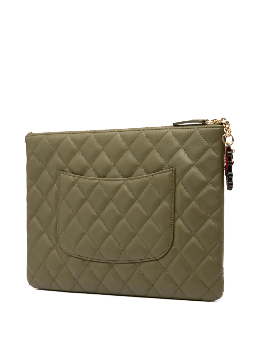 Pre-owned Chanel 2016-2017 Medium Quilted Lambskin Cuba La Habana O Case Clutch Bag In Green