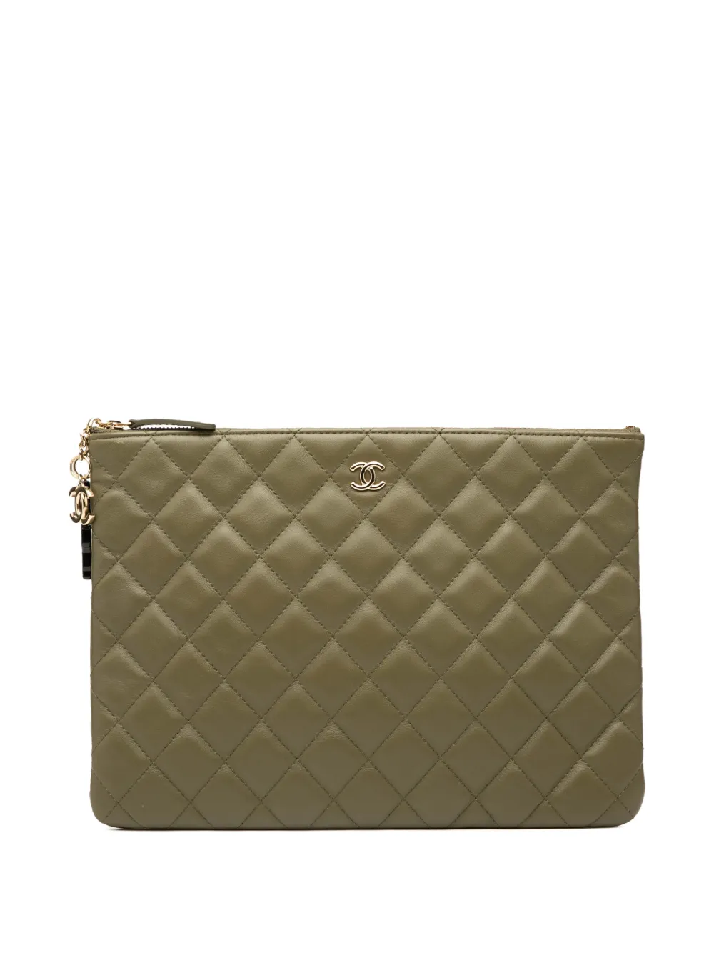 Pre-owned Chanel 2016-2017 Medium Quilted Lambskin Cuba La Habana O Case Clutch Bag In Green