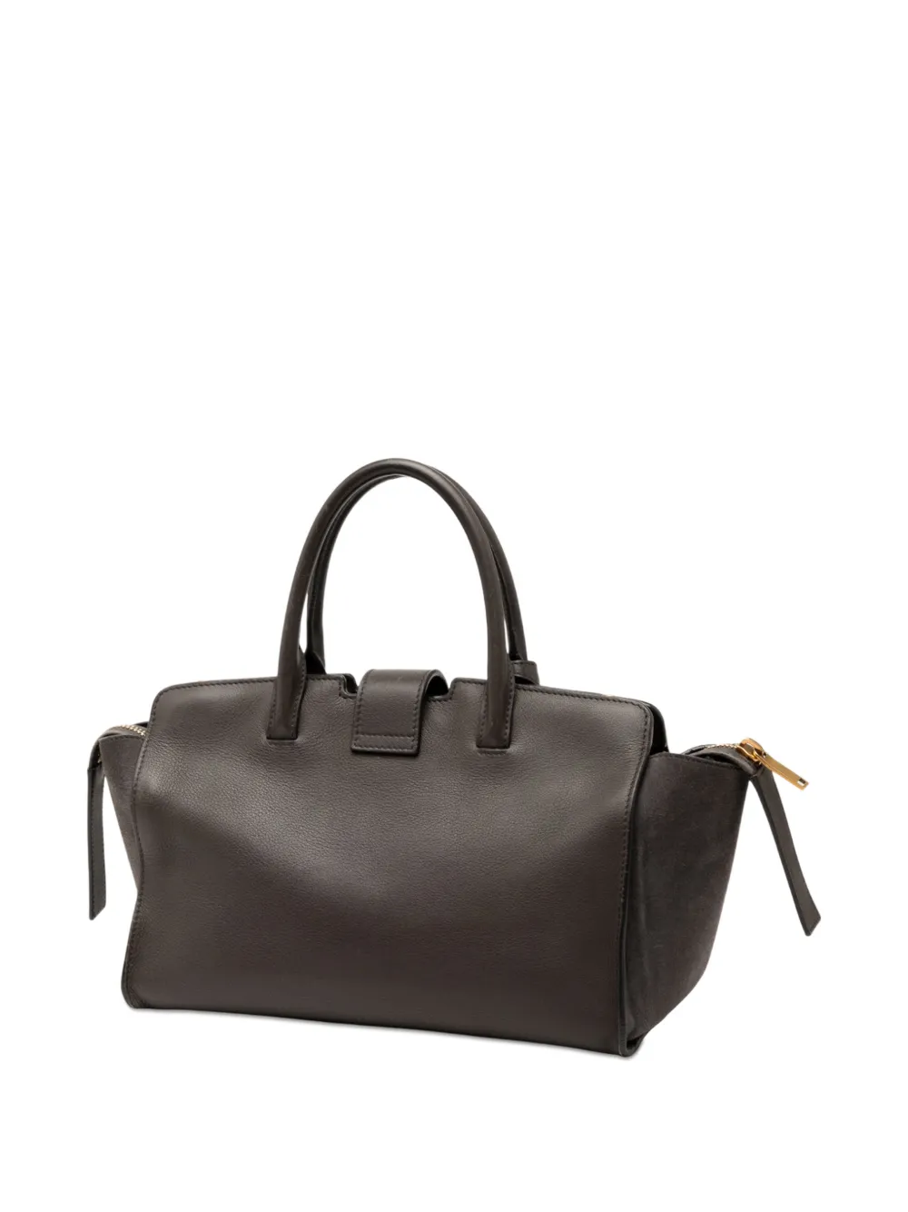 SAINT LAURENT Pre-owned 2018 Baby Suede Trimmed Leather Downtown Cabas Satchel In Brown