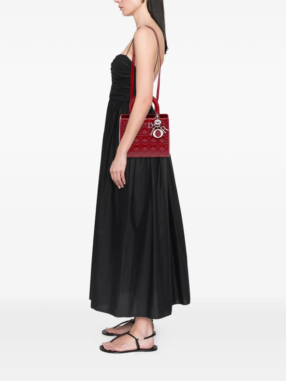 Pre-owned Dior 2012 Medium Patent Cannage Lady  Satchel In Red