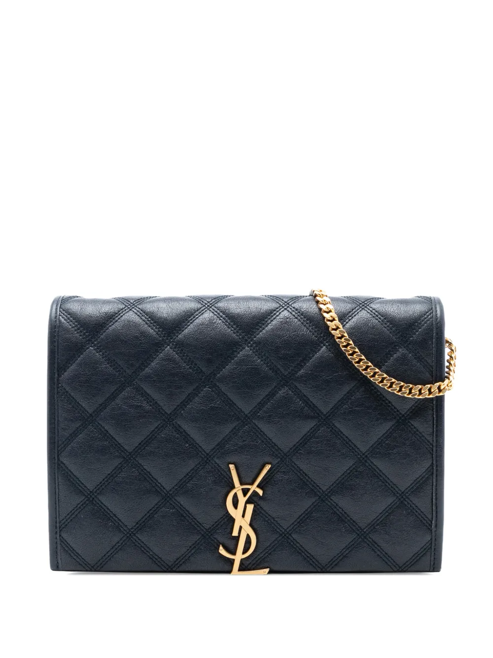 Pre-owned Saint Laurent 2020 Mini Quilted Lambskin Becky Chain Shoulder Bag In Black