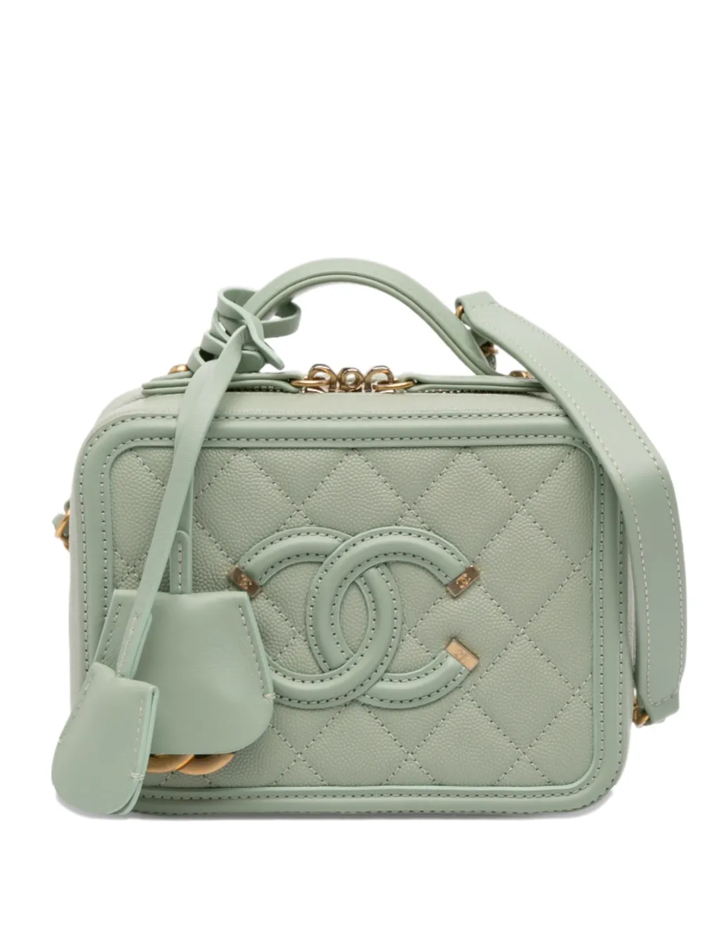 CHANEL Pre-Owned 2018 Small Caviar CC Filigree Vanity Case satchel - Verde