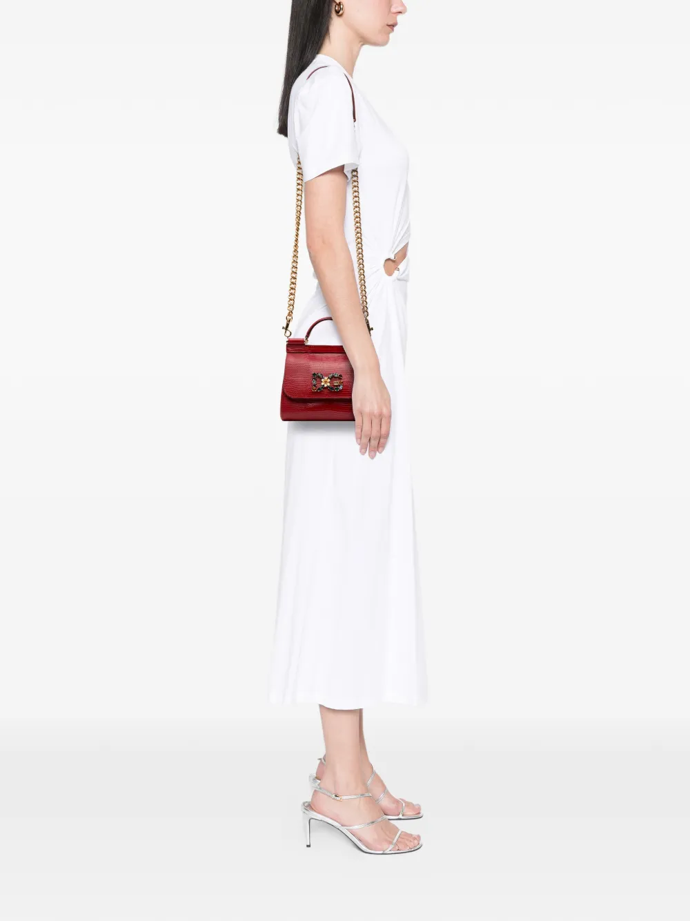 DOLCE & GABBANA Pre-owned 2000-2025 Mini Iguana Embossed Calfskin Miss Sicily Satchel In Red