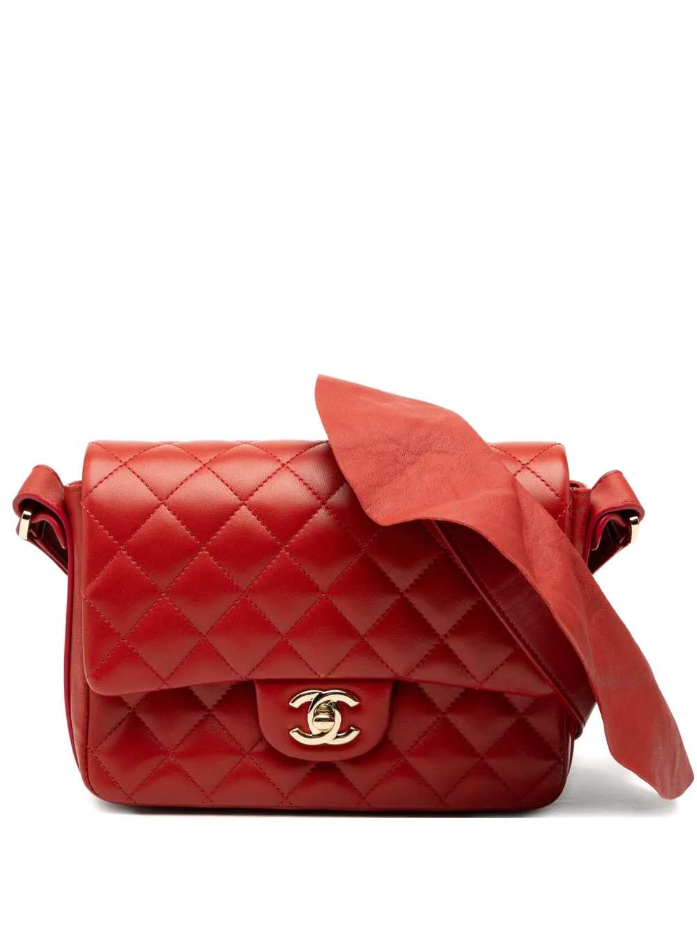 CHANEL Pre-Owned 2020 CC Quilted Calfskin Ruffle Strap Flap crossbody bag - Rosso