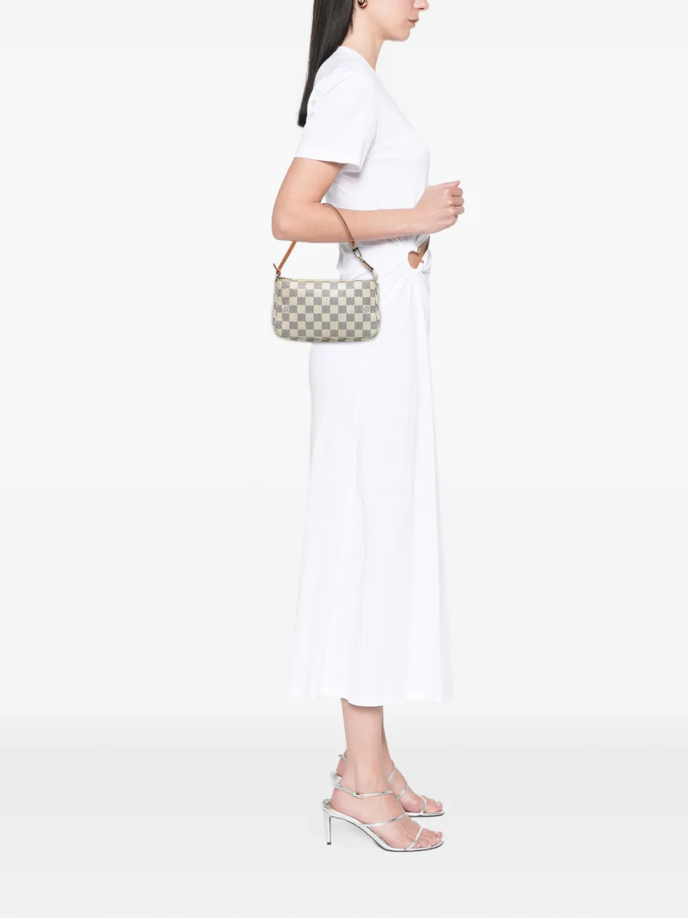 Pre-owned Louis Vuitton 2008 Damier Azur Pochette Accessoires Shoulder Bag In White