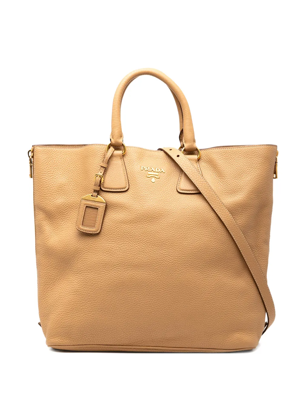 Prada Pre-Owned 2000-2025 Vitello Daino Side Zip Convertible Tote satchel - Marrone