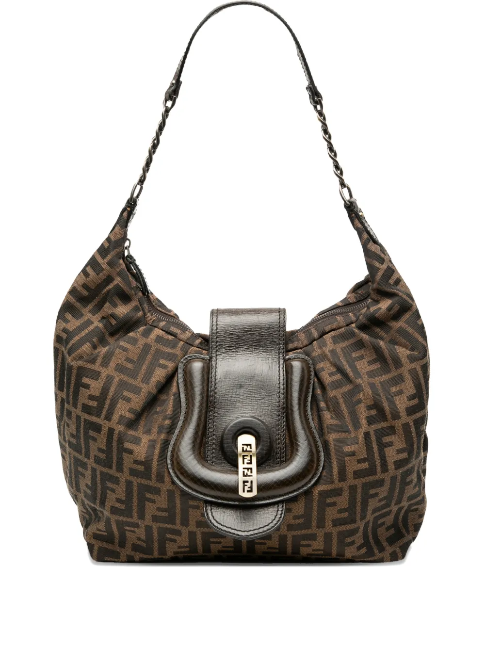Pre-owned Fendi 2000-2010 Zucca Canvas Borsa B Hobo Bag In Brown