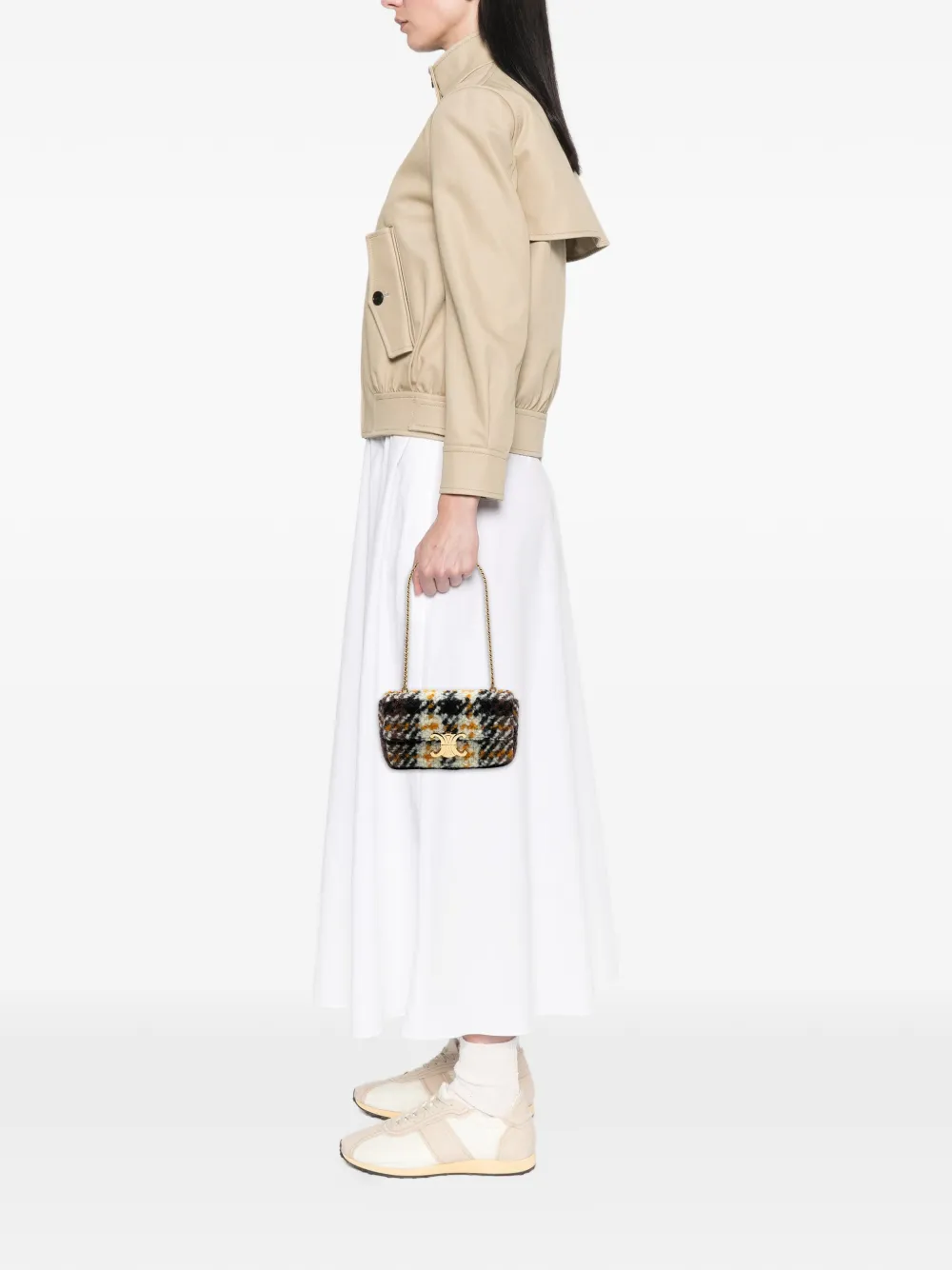 CELINE Pre-owned 2022 Wool Triomphe Chain Shoulder Bag In Black