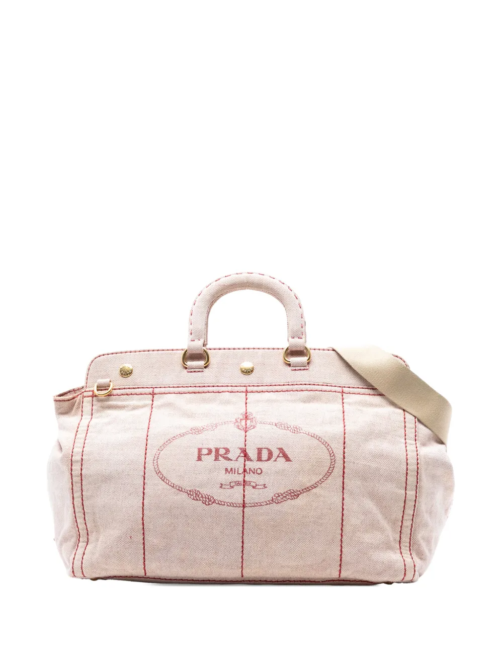 Pre-owned Prada 2013-2025 Canvas Canapa Logo Satchel In Brown