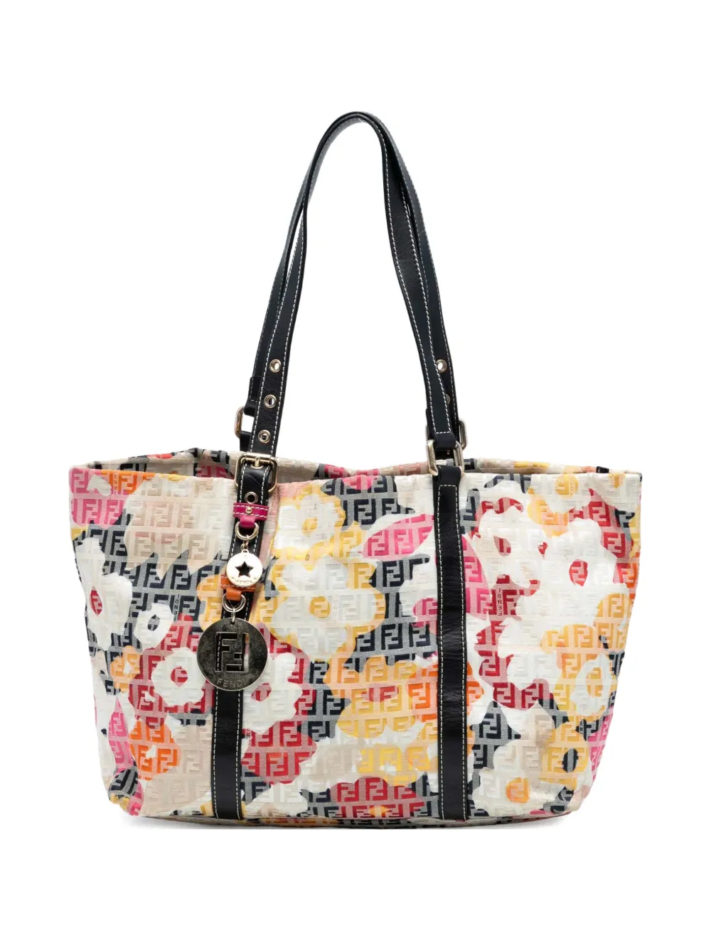 Pre-owned Fendi 2010-2025 Zucchino Canvas Floral Forever Tote Bag In Gray