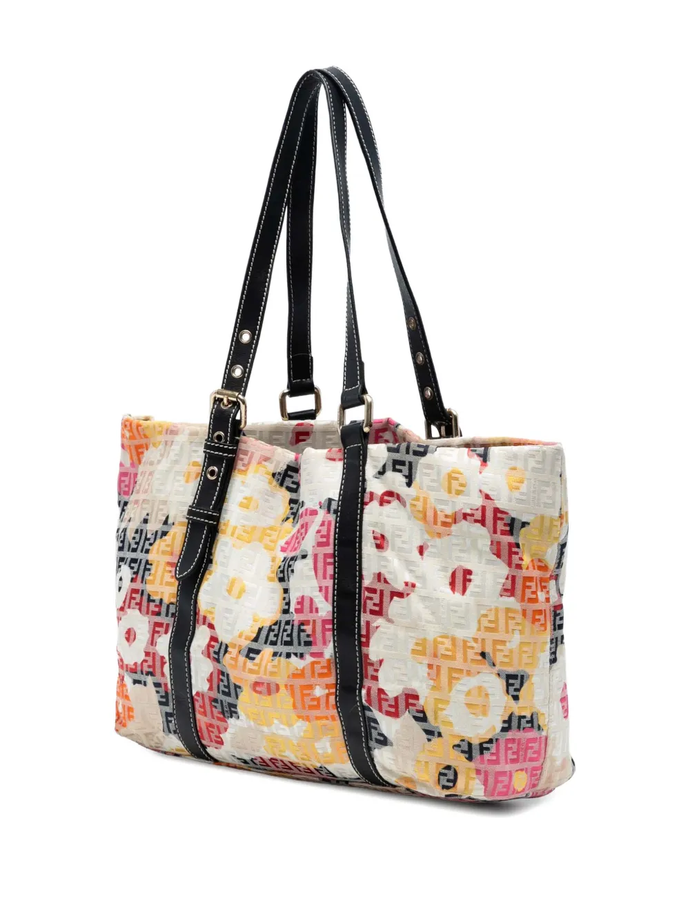FENDI Pre-owned 2010-2025 Zucchino Canvas Floral Forever Tote Bag In Gray