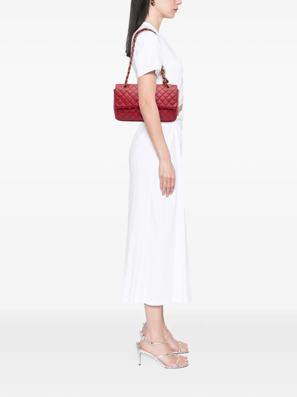 Pre-owned Chanel 2009-2010 Medium Classic Lambskin Valentines Heart Charms Single Flap Shoulder Bag In Red