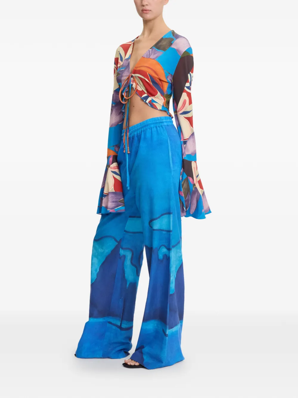  Donde Esteban Palenque Flores Jersey Blouse - Blue 