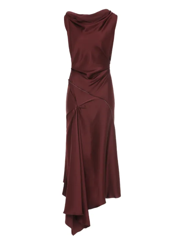 navy blue dress for baby girl Brown Draped Asymmetric Maxi Dress – Montsand