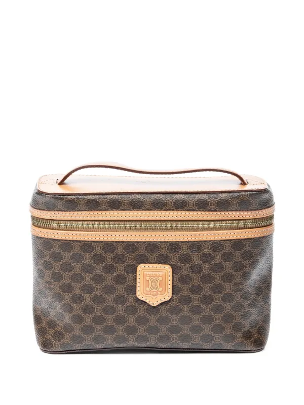 Celine Pre-owned Monogram-print Top Handle Make-up Bag in Brown