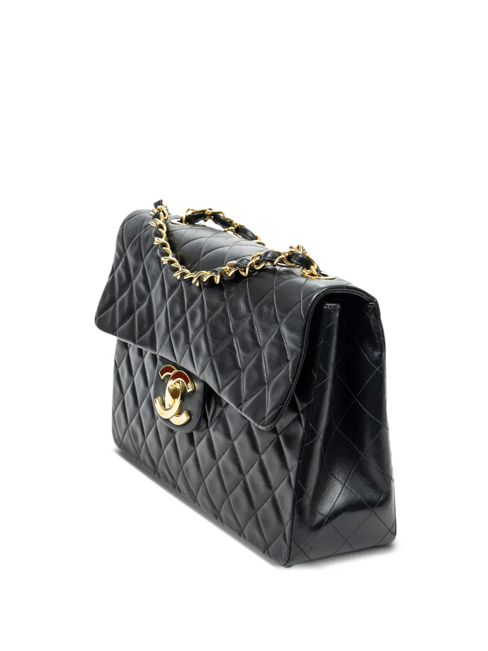 CHANEL Pre-owned Maxi Jumbo Xl Flap Quilted-chain Shoulder Bag In Black