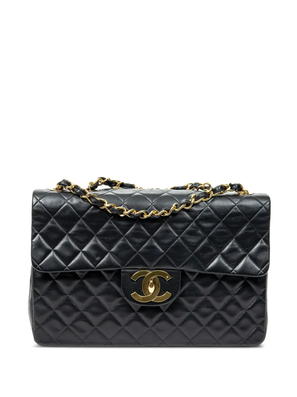 Pre-owned Chanel Maxi Jumbo Xl Flap Quilted-chain Shoulder Bag In Black