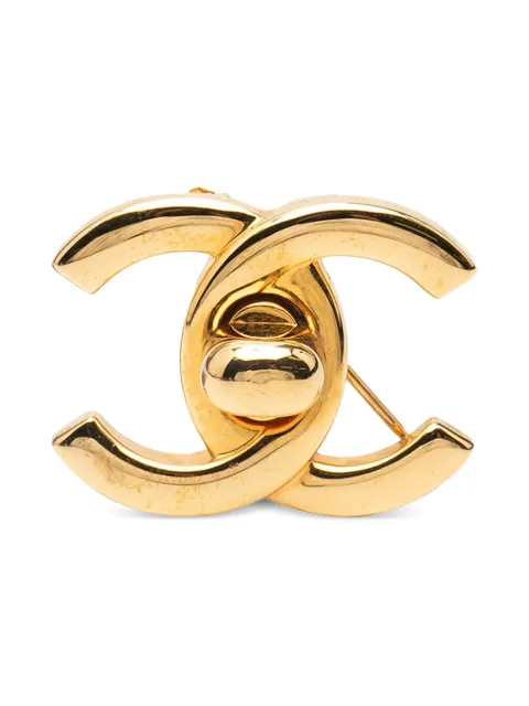 CHANEL Pre-Owned 1996 Gold Plated CC Turnlock Brooch costume brooch