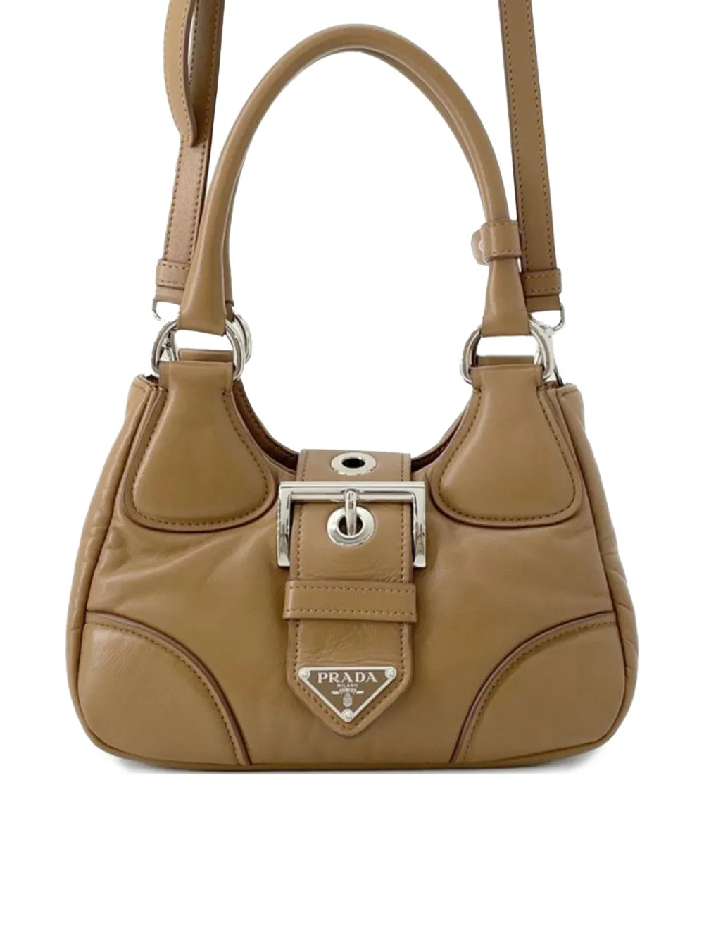 Prada Pre-Owned 2013-2025 Nappa Soft Padded Re Edition 2002 Moon satchel | Brown | Image 1