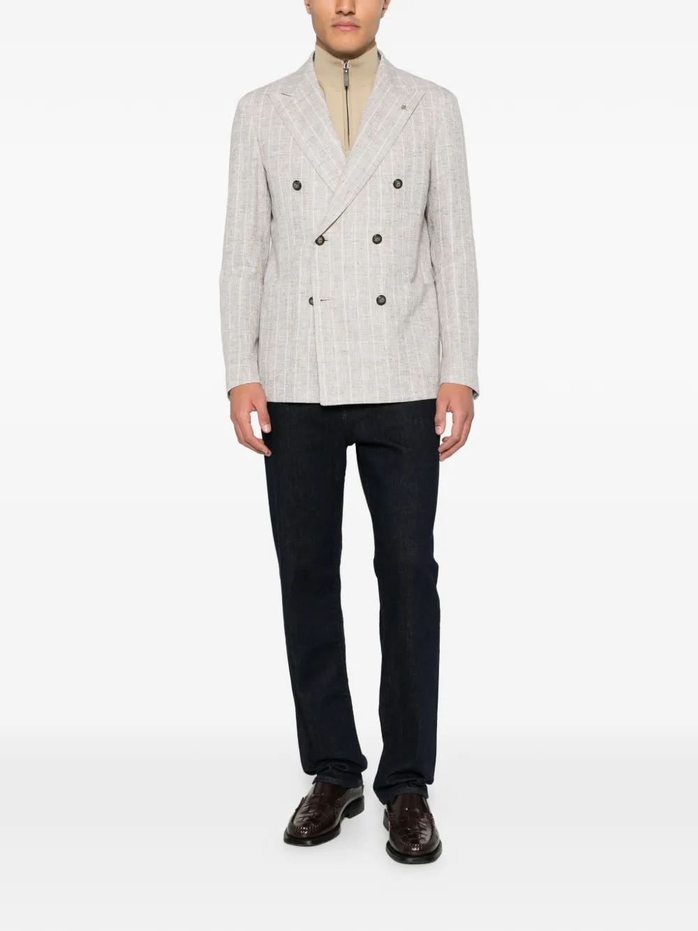 double-breasted striped blazer