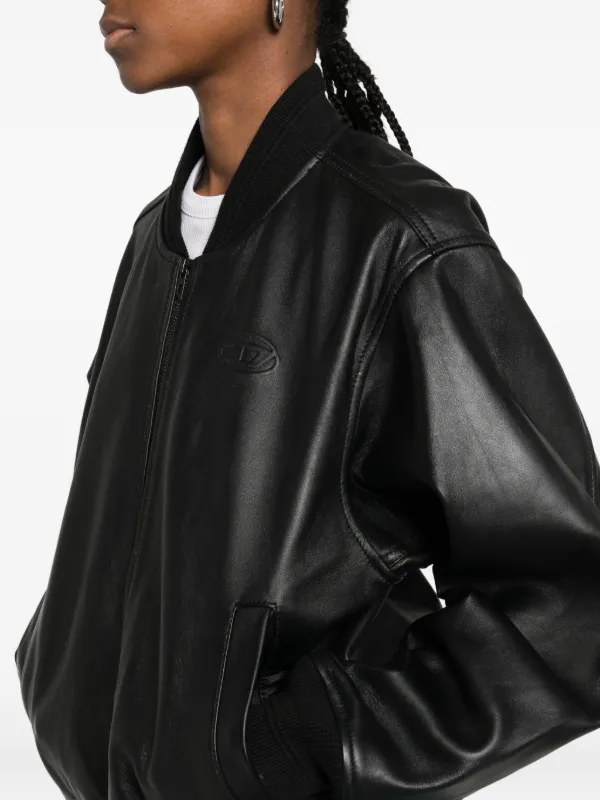 Diesel L-Ilyan-RB Ribbed Leather Jacket | Black | FARFETCH GE