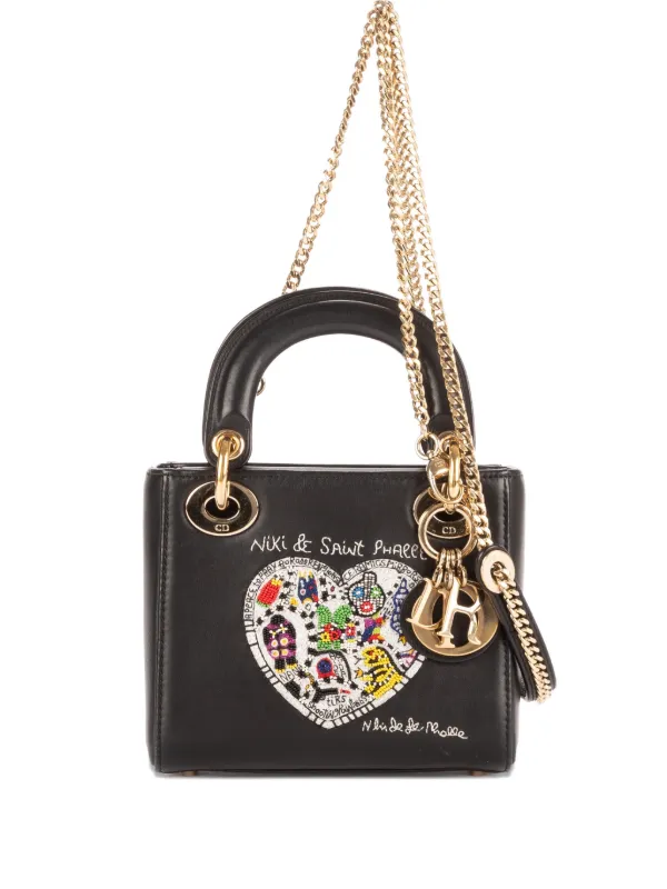 Dior Pre-owned X Niki De Saint Phalle Mini Lady Dior Heart-motif Tote Bag in Black