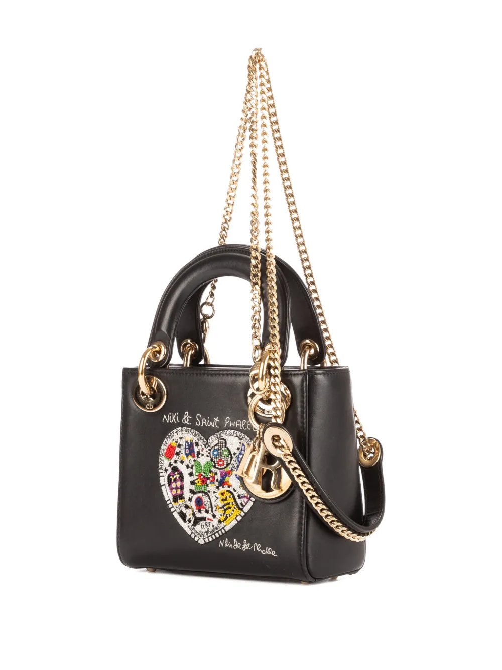 Dior Pre-owned X Niki De Saint Phalle Mini Lady Dior Heart-motif Tote Bag in Black, view 3