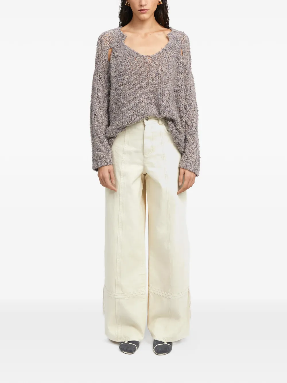 AERON unfinished trim wide trousers - Beige