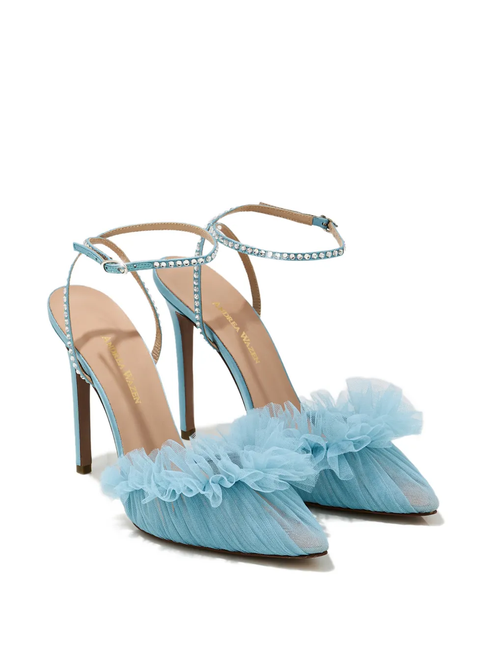 Andrea Wazen 120 mm Franca pumps met tulen enkelbandje Blauw
