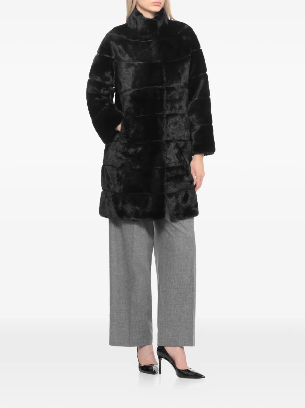Betta Corradi High-neck Faux-fur Coat In Black