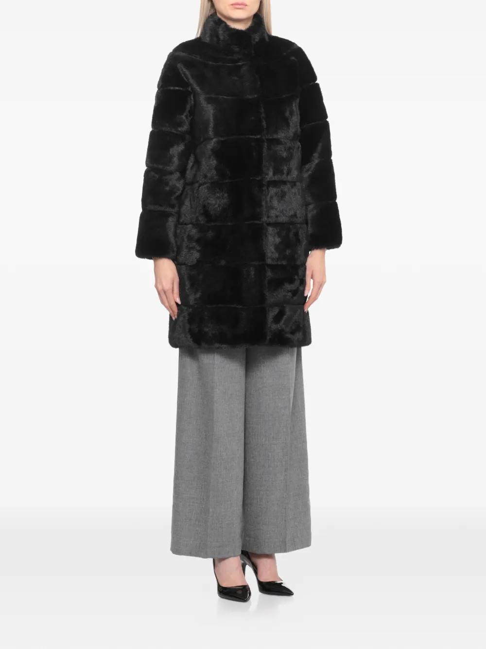 Betta Corradi High-neck Faux-fur Coat In Black