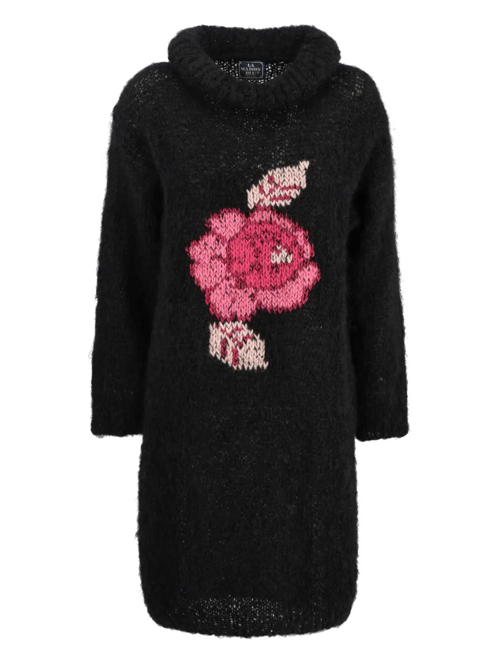 Pre-owned Vintage High-collar Embroidered Sweater In Black