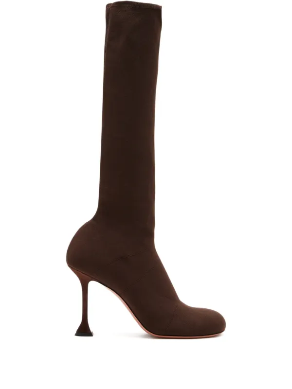 Amina Muaddi 95mm Veneda Stiletto Boots in Brown